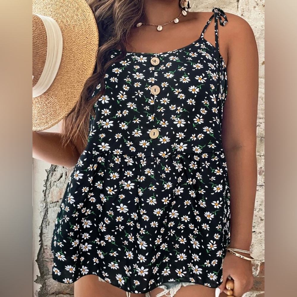 NEW 4 XL SHEIN Unity Plus Tie Shoulder Ditsy Floral Peplum Cami Top